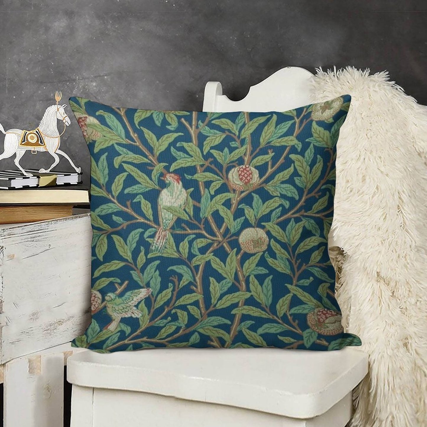 William Morris Pomegranate Fruit And Bird,No,01. Linen Throw Pillow Cover