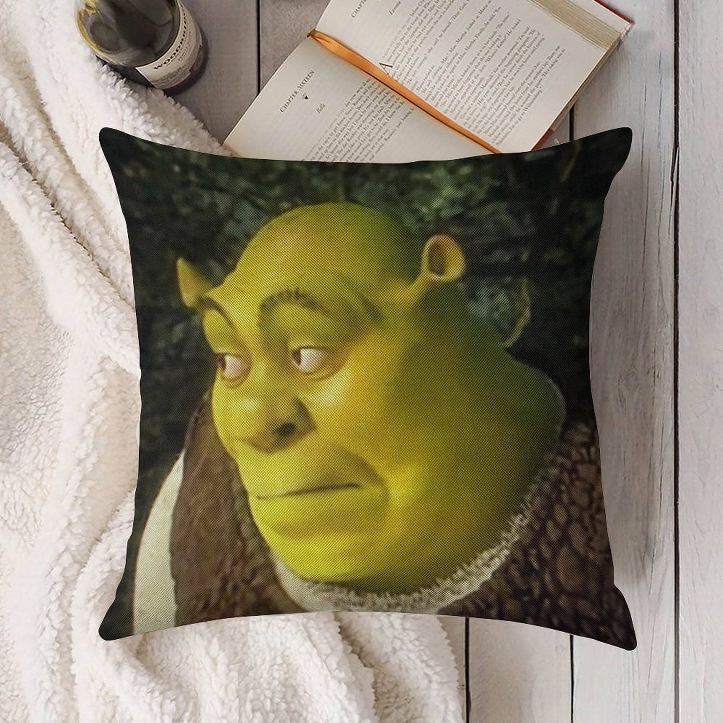 Shrek Face Meme Linen Throw Pillow Cover