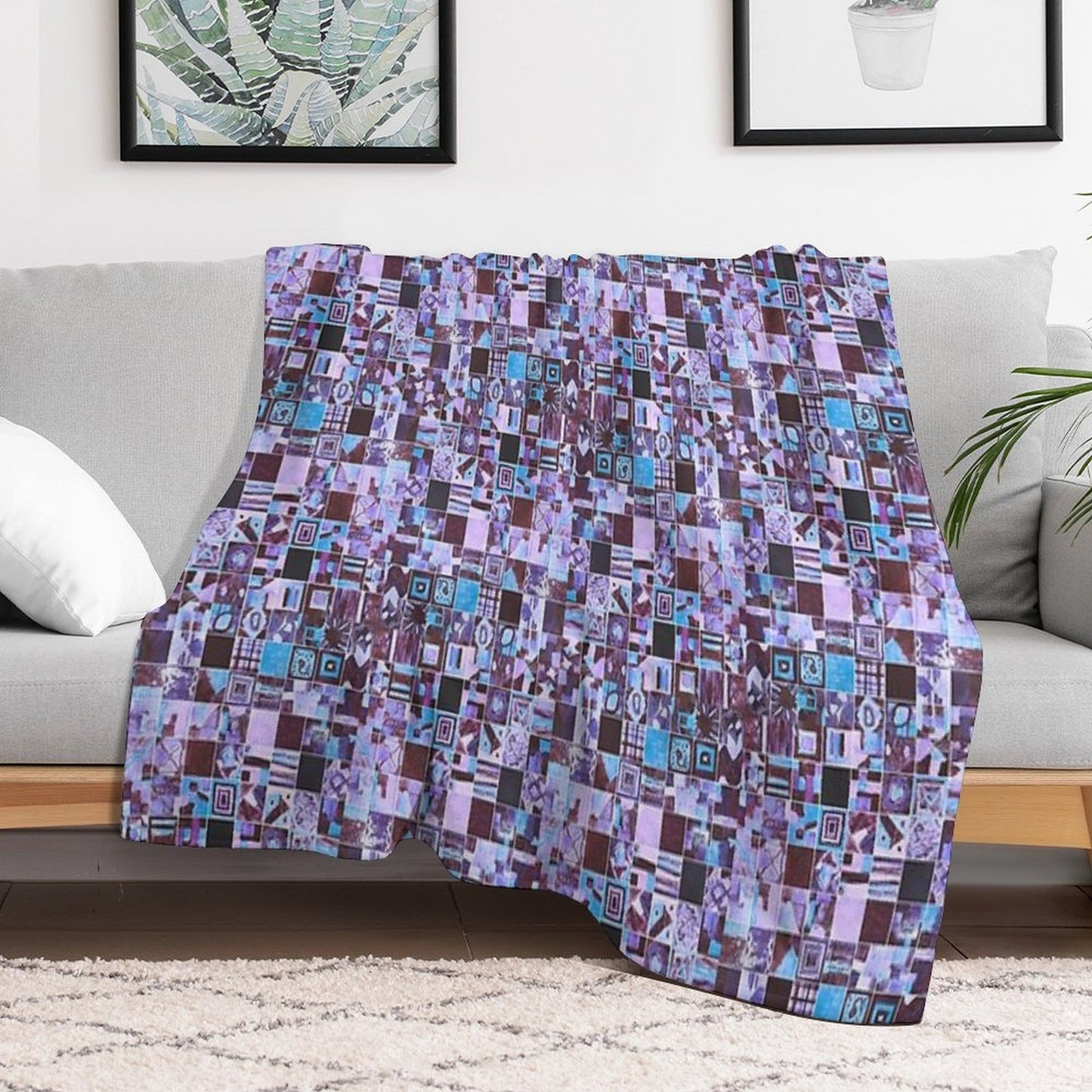 Hand-Painted Tiny Tiles Photo Pattern Throw Blanket