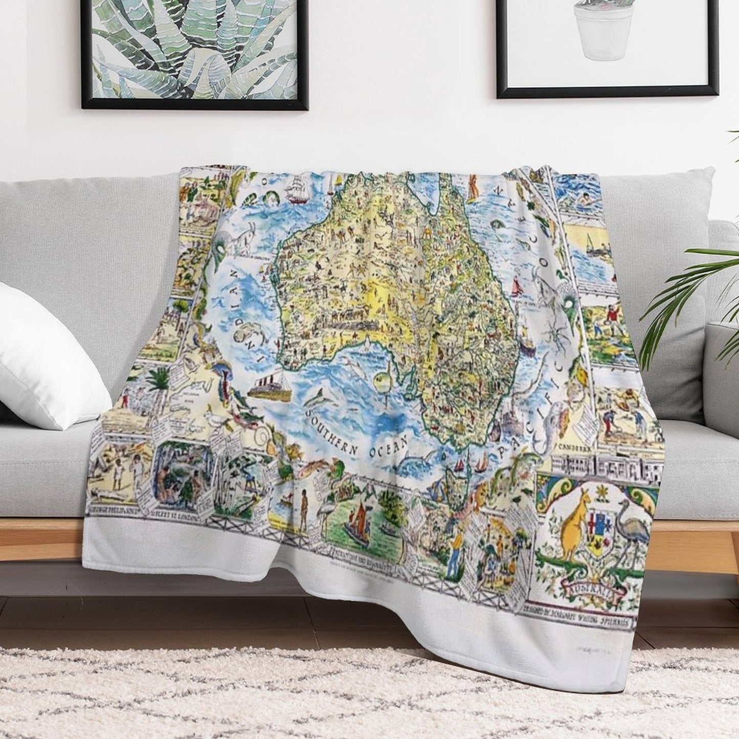 Antique Map of Australia, Patriotism And Resources Throw Blanket