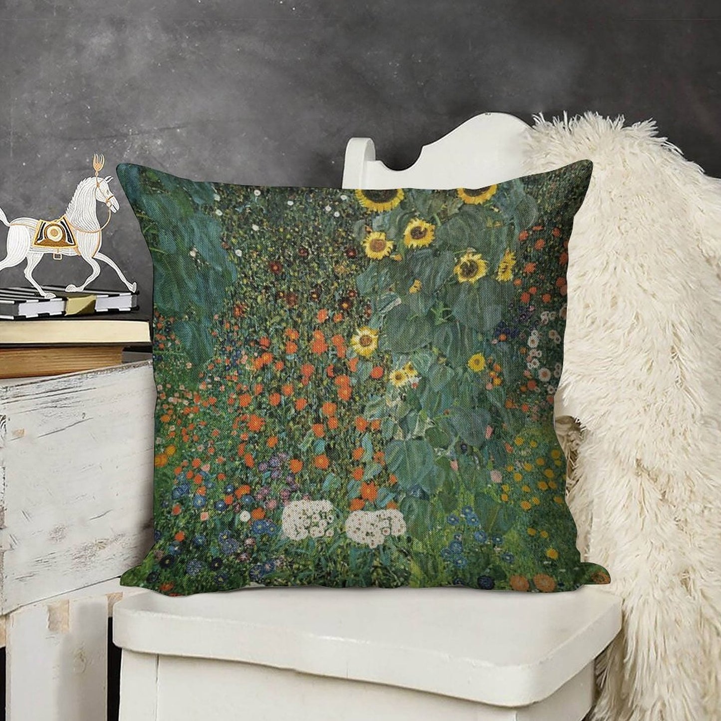 Gustav Klimt - The Sunflower Linen Throw Pillow Cover