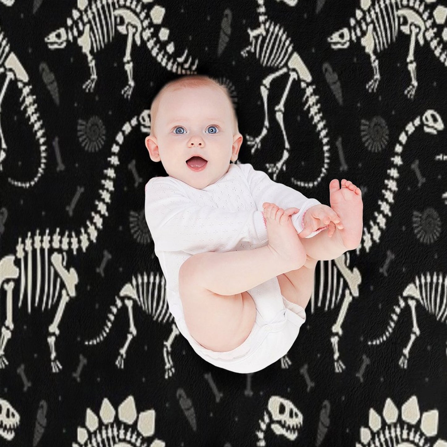 Dinosaur Fossils in Black Throw Blanket