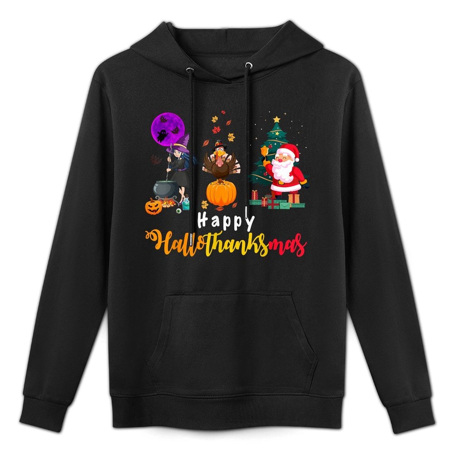Happy Hallothanksmas Halloween Thanksgiving Merry Christmas Easy Care Hoodie