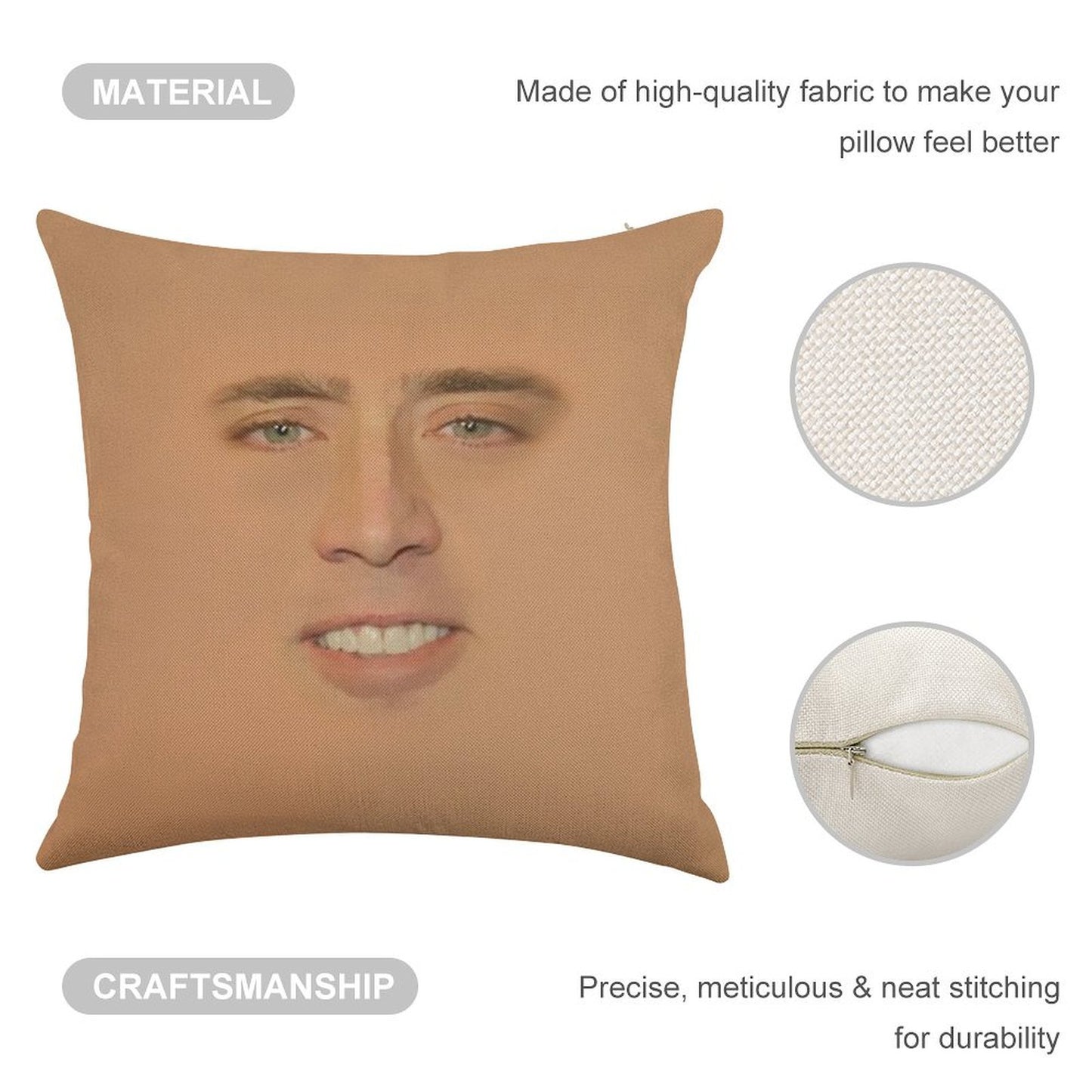 Nicolas Cage Giant Face Linen Throw Pillow Cover