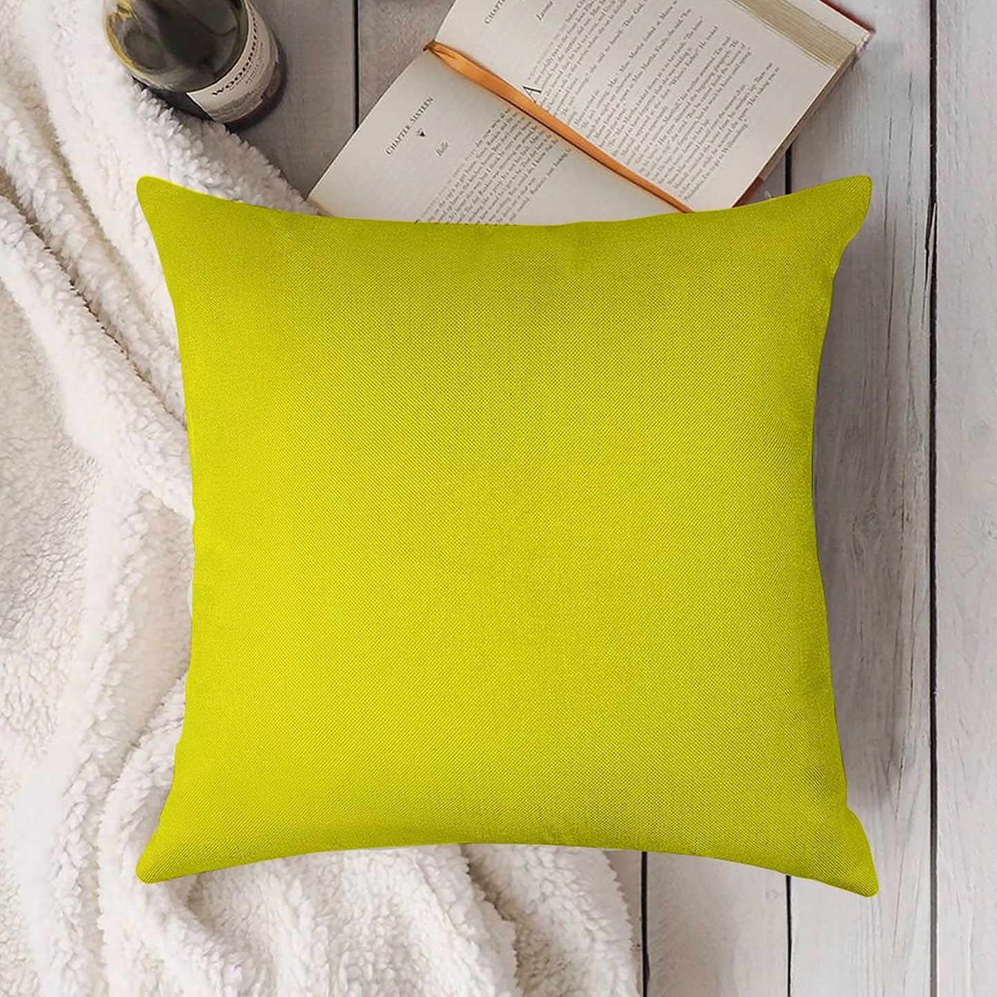 Bright Fluorescent Yellow Neon Linen Throw Pillow Cover