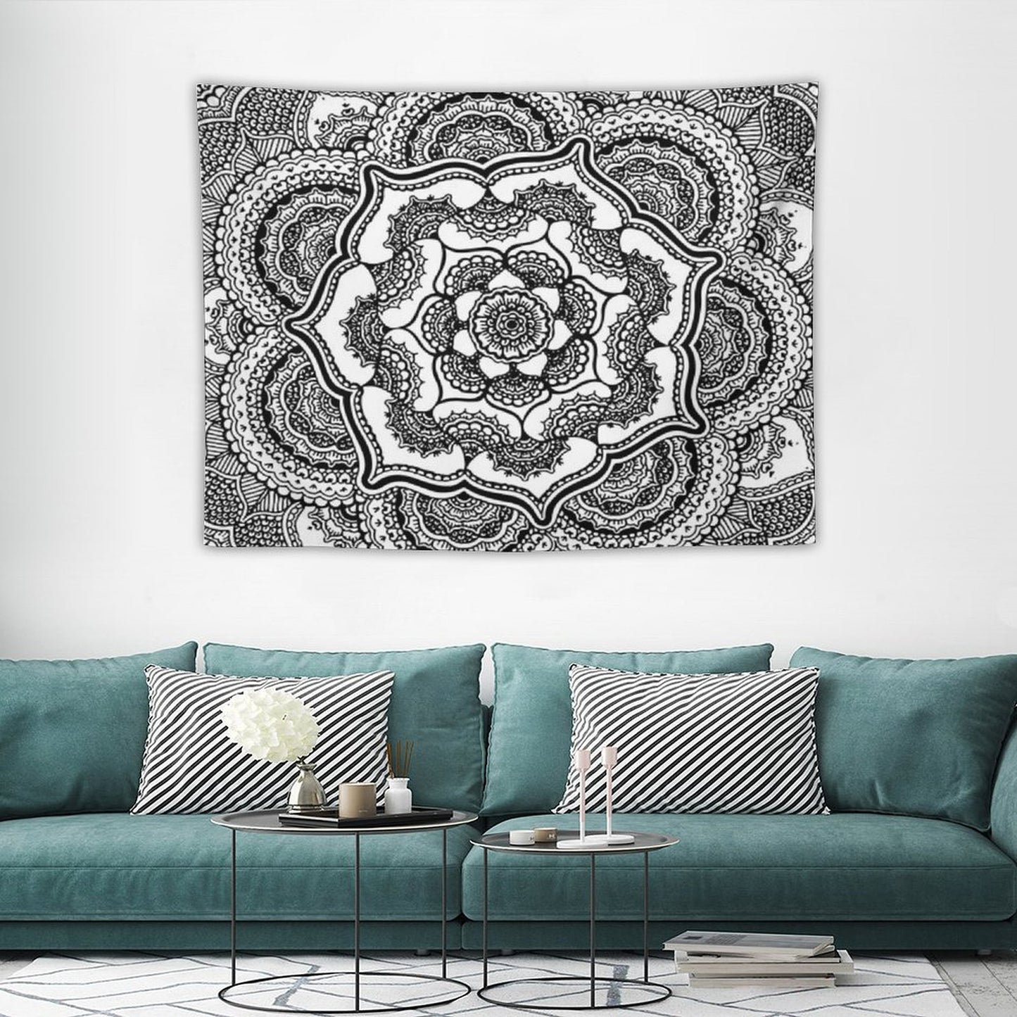 Spring Lotus Abstract Black And White Tapestry