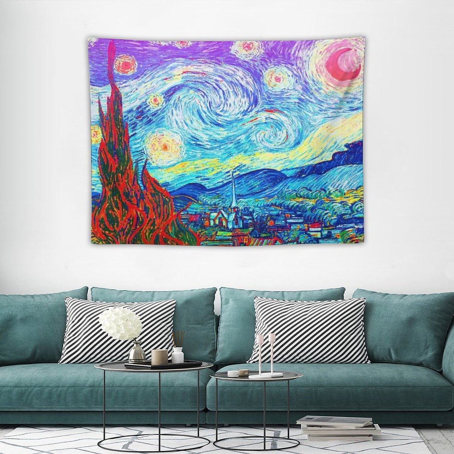 Psychedelic Colorful Starry Night Abstract Van Gogh Tapestry