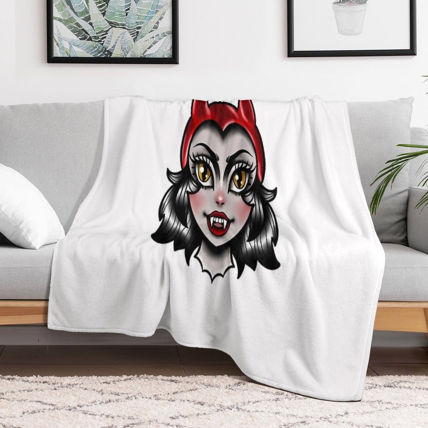 American Traditional Devil Lady Throw Blanket