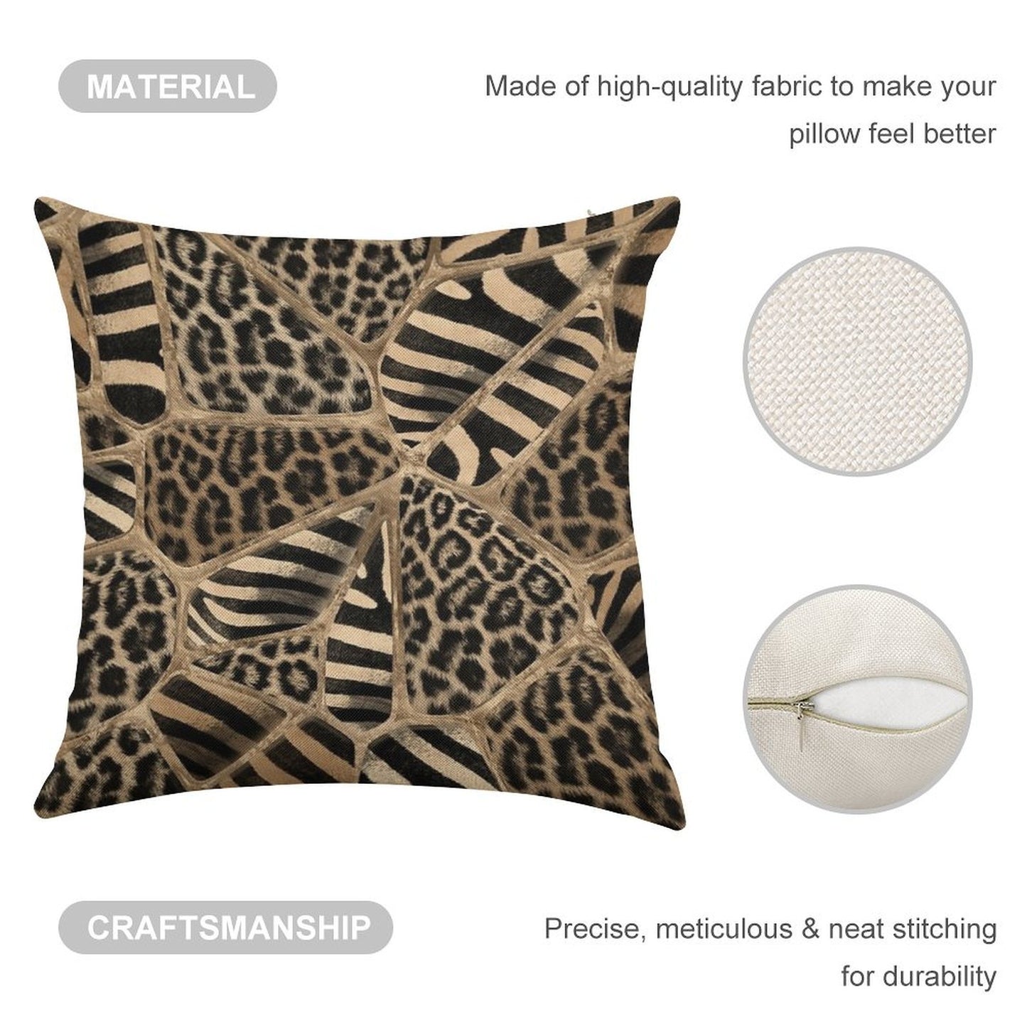 Animal Print - Leopard And Zebra - Pastel Gold Linen Throw Pillow Cover