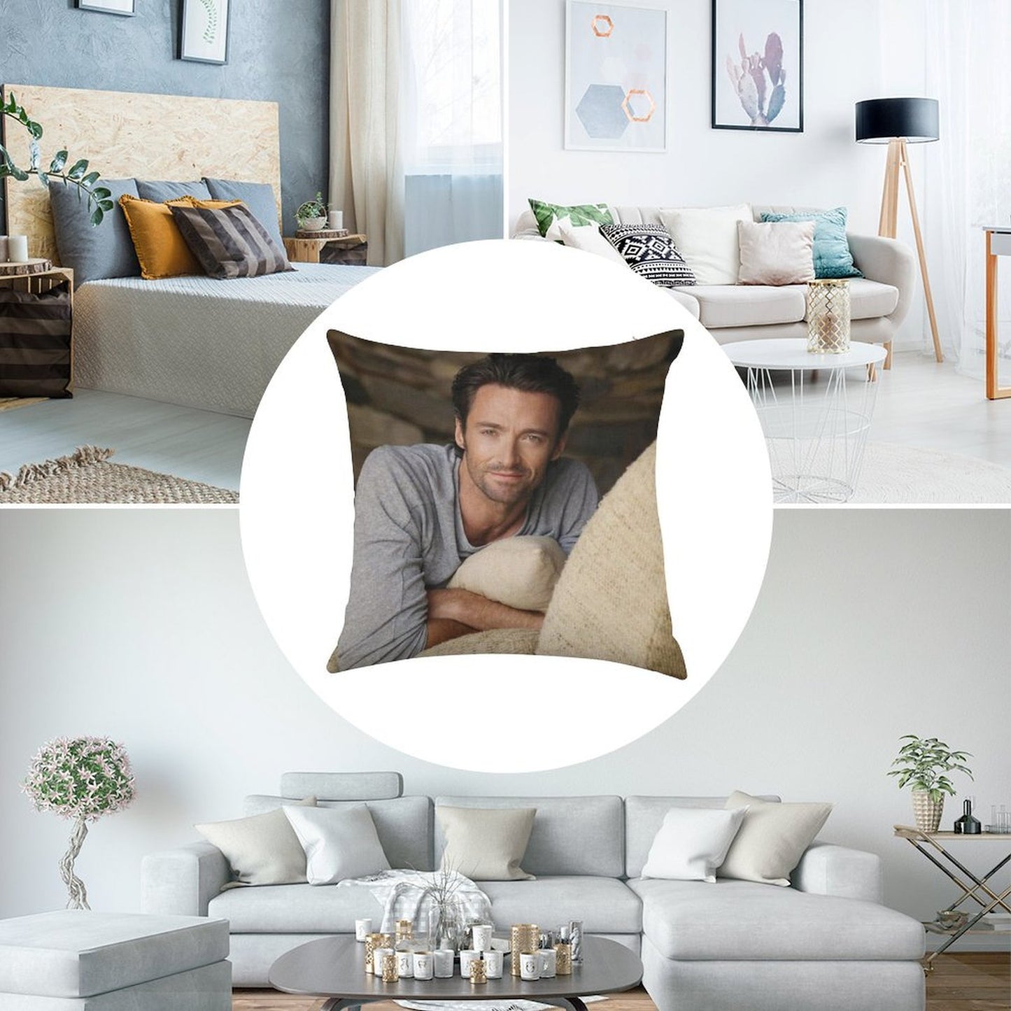 Hugh Jackman Linen Throw Pillow Cover