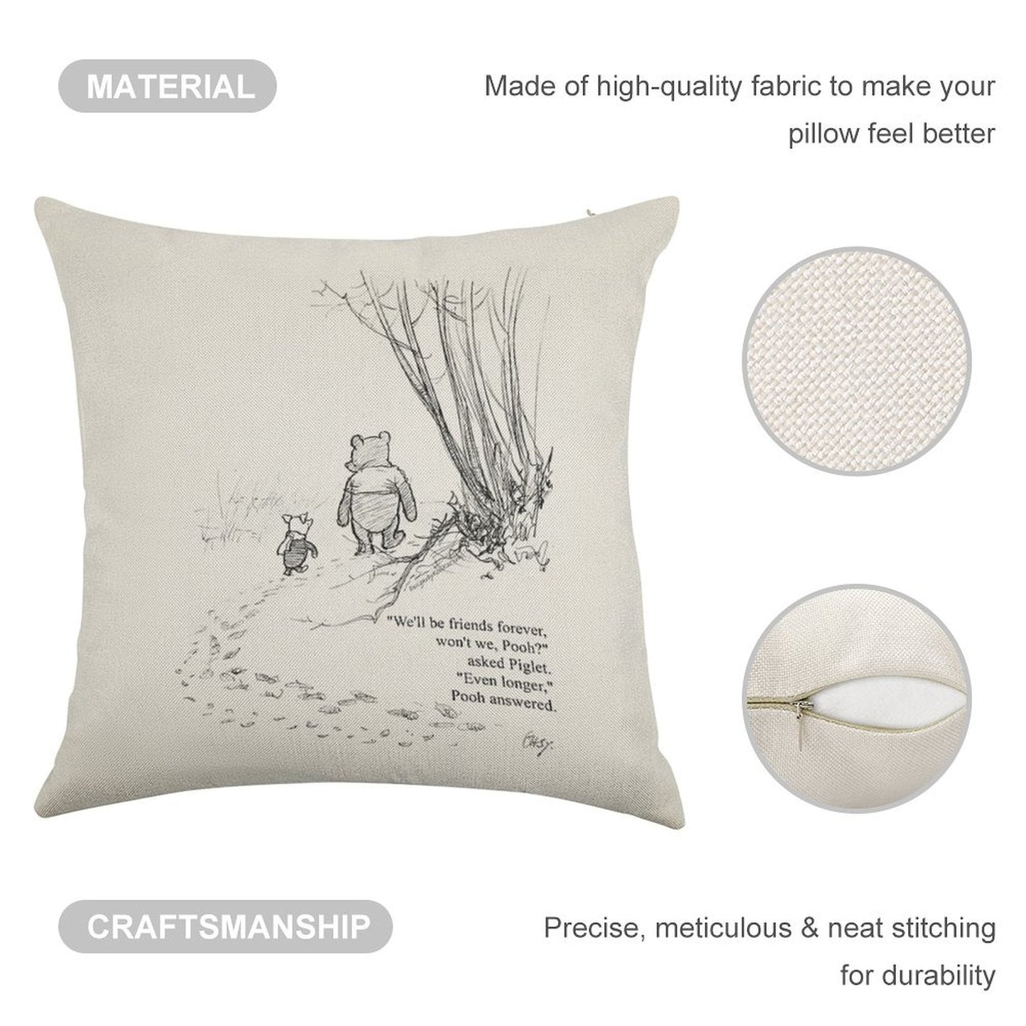 Winnie The Pooh & Piglet Friends Forever Linen Throw Pillow Cover