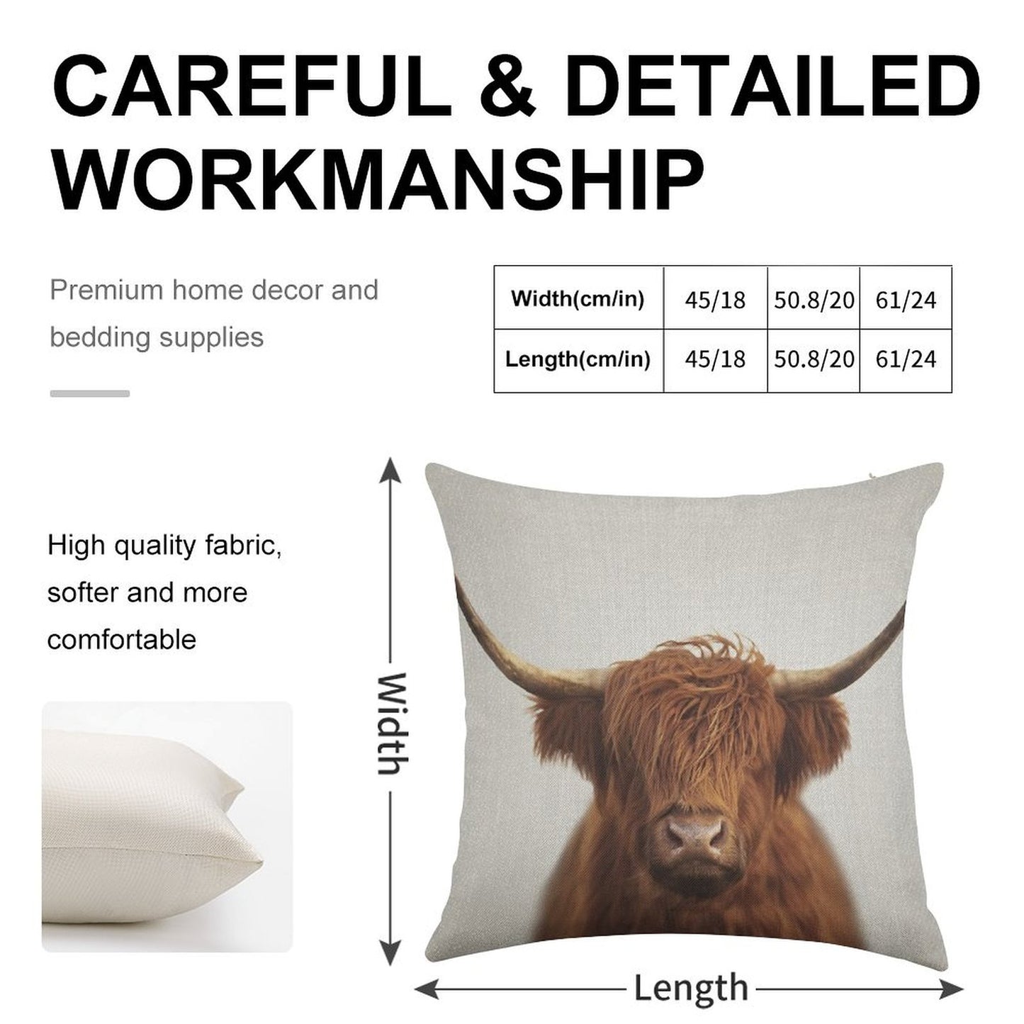 Highland Cow - Colorful Linen Throw Pillow Cover