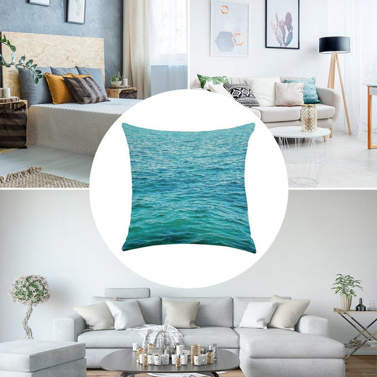 Turquoise Ocean Linen Throw Pillow Cover