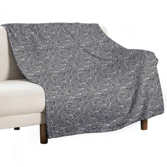 Vintage Japanese Clouds, Graphite Gray Grey Throw Blanket