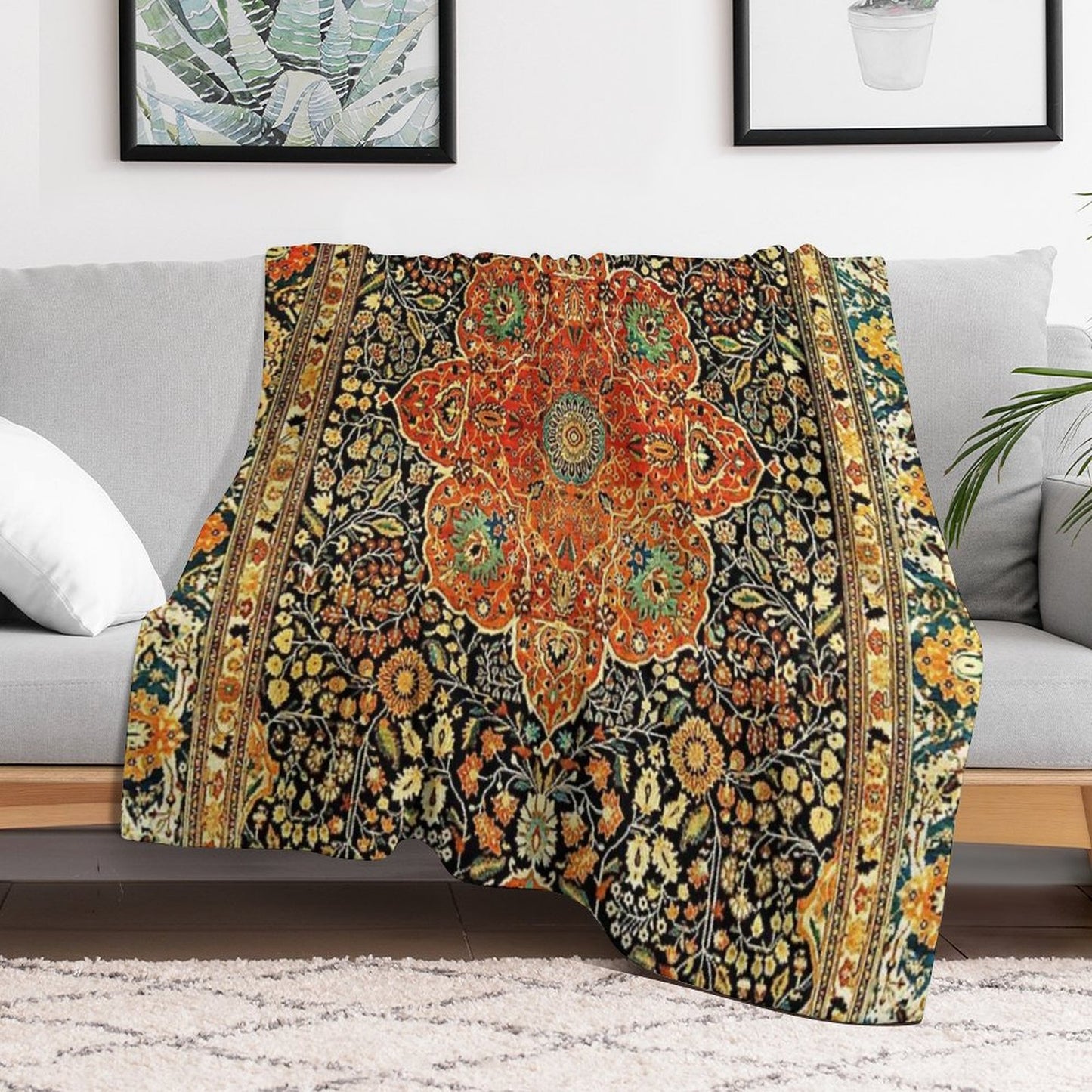 Antique Persian Mohtashem Kashan Rug Print Throw Blanket