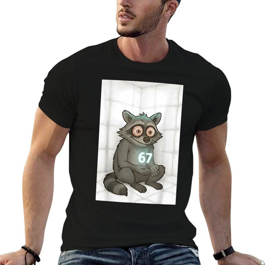 67 Funny Meme Raccoon Brainrot 6 7 Slim-fit Cut T-Shirt