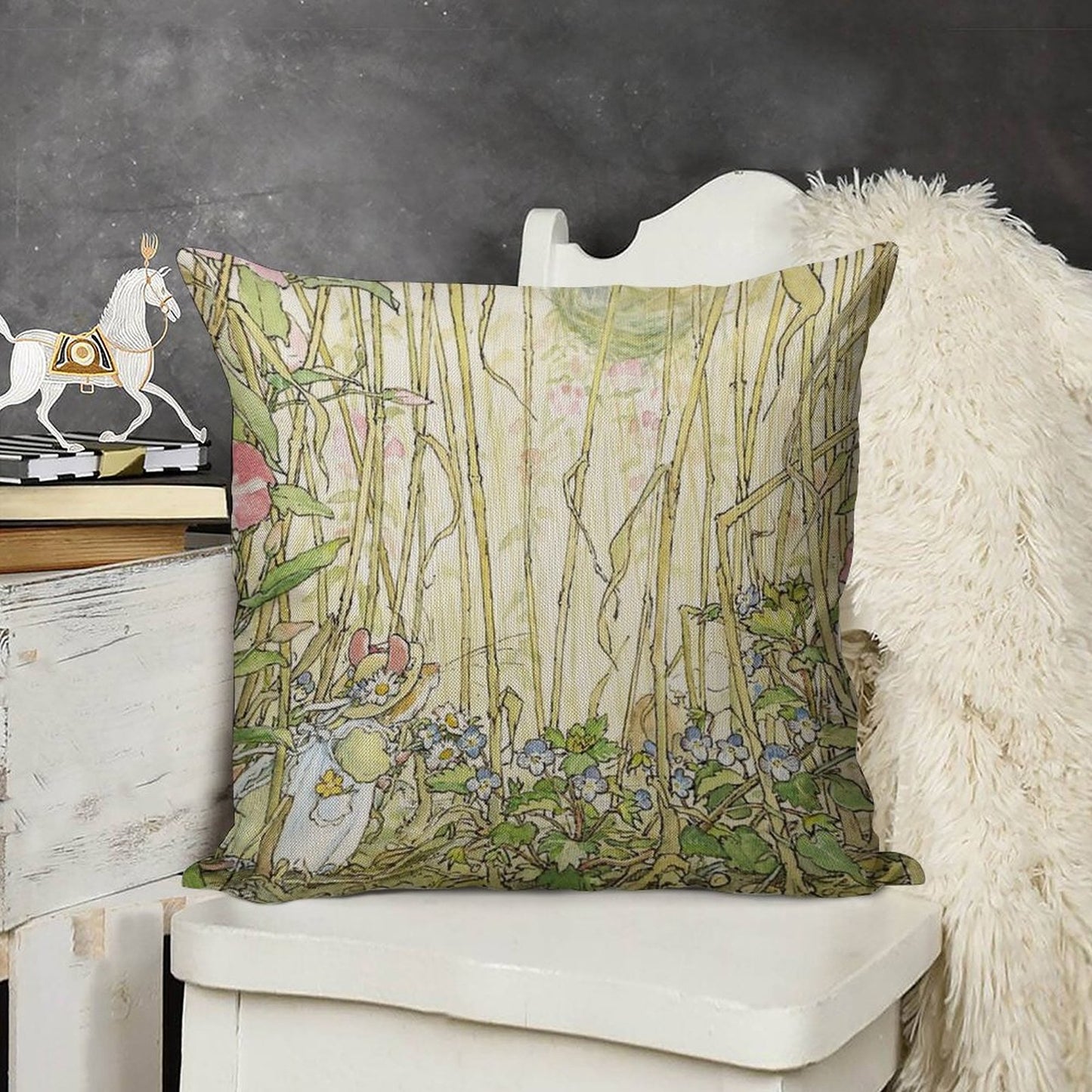 Primrose Gathering Flowers Linen Throw Pillow Cover
