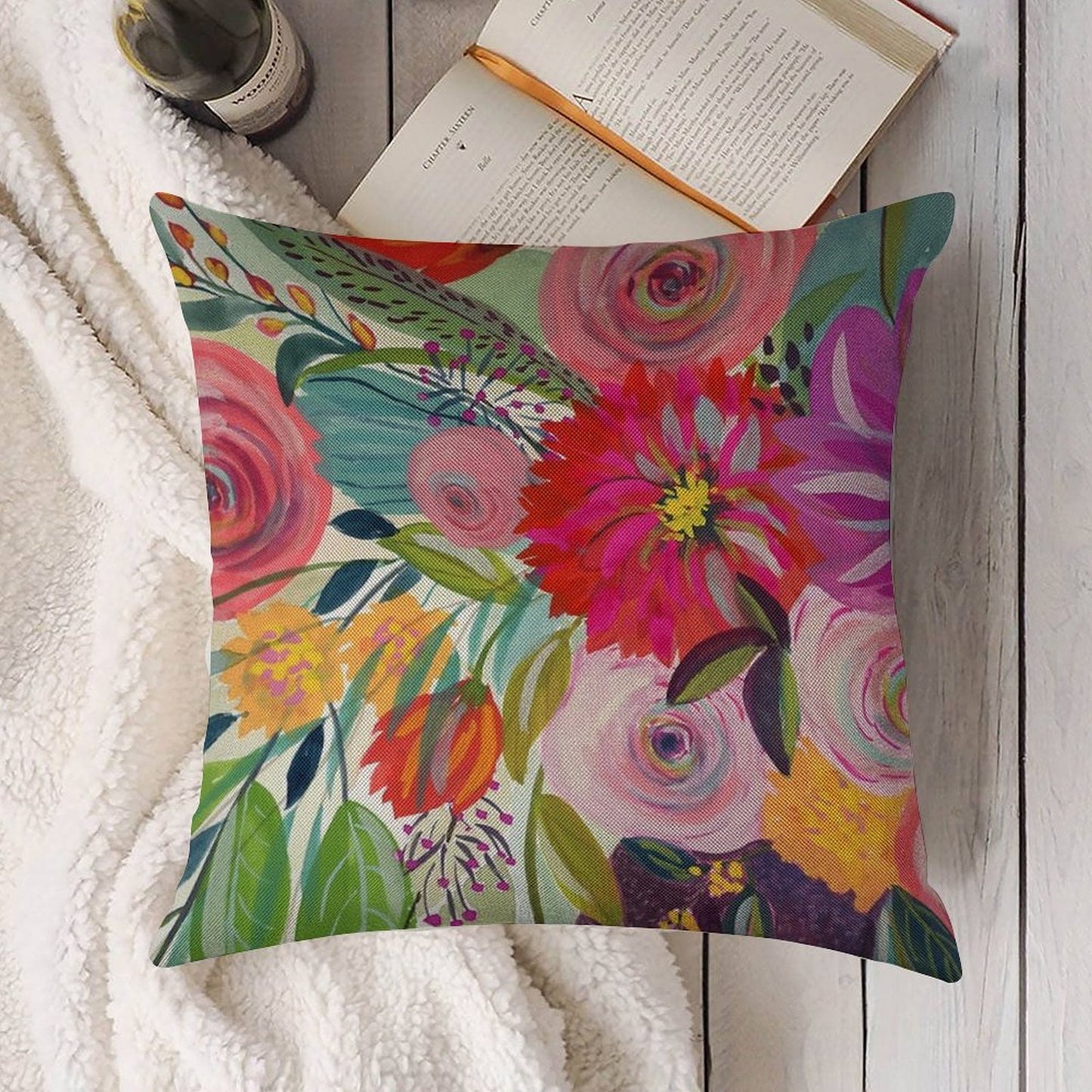 Hope Blooms Linen Throw Pillow Cover