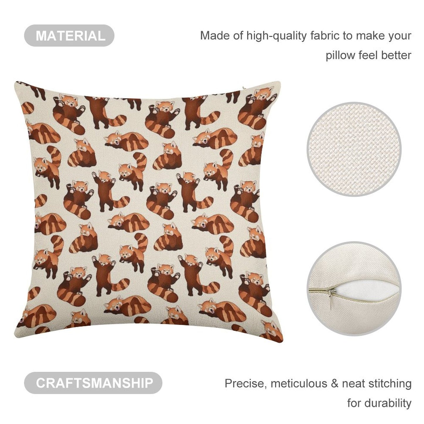 Red Panda Pattern Linen Throw Pillow Cover