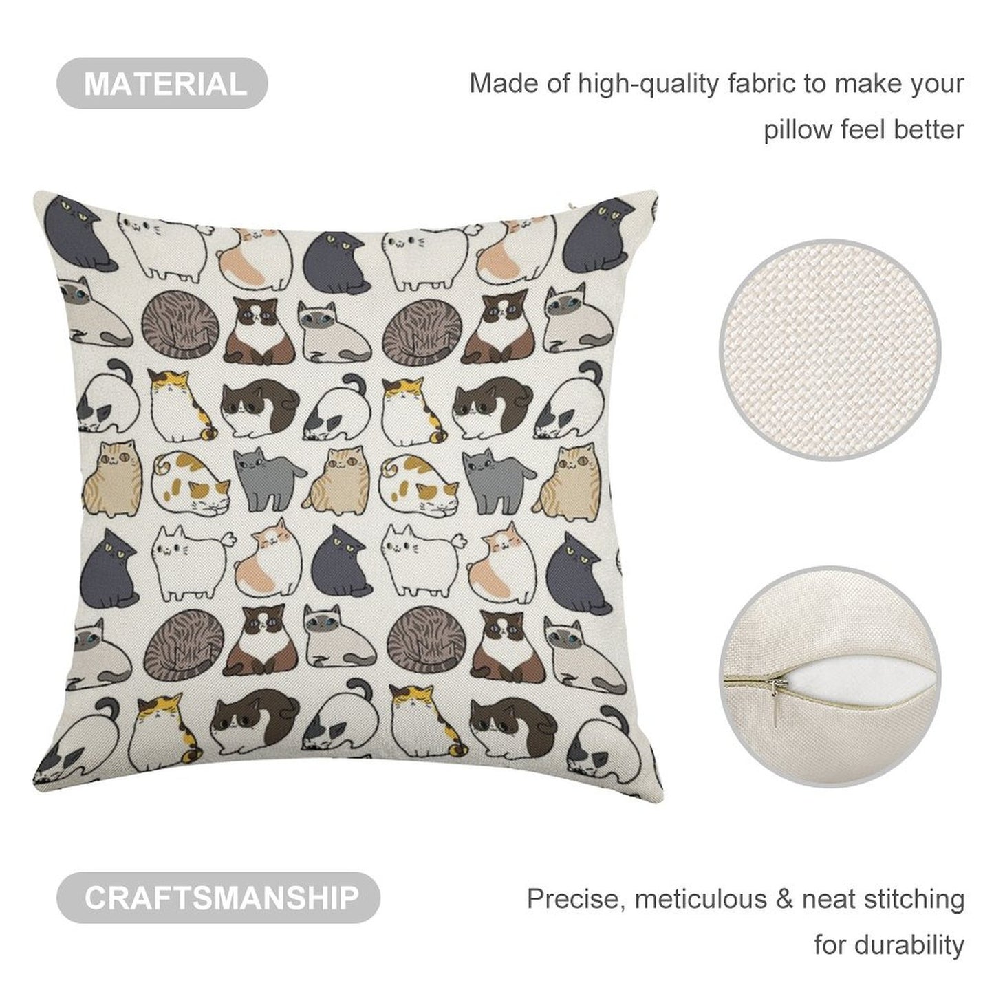 Cats Cats Cats Linen Throw Pillow Cover