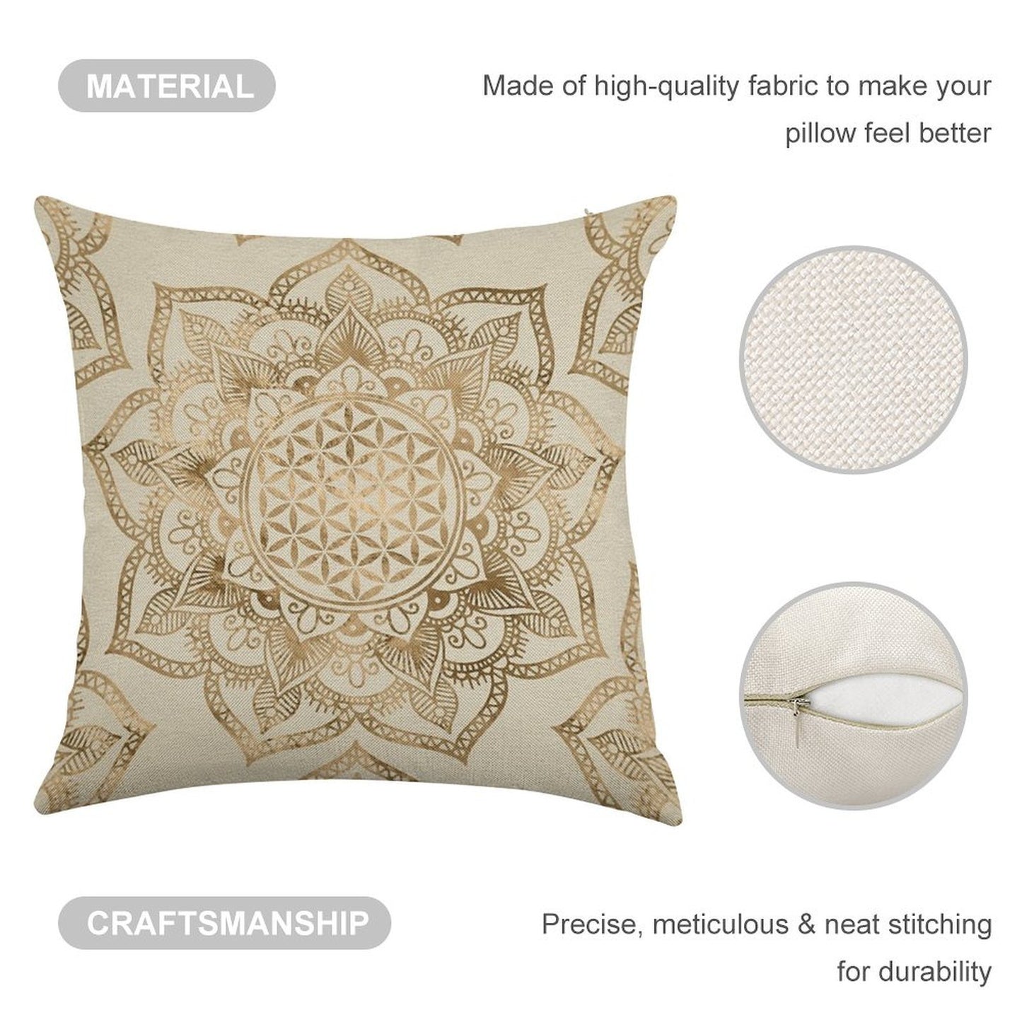 Flower of Life in Lotus - Pastel Golds And Canvas Linen Throw Pillow Cover