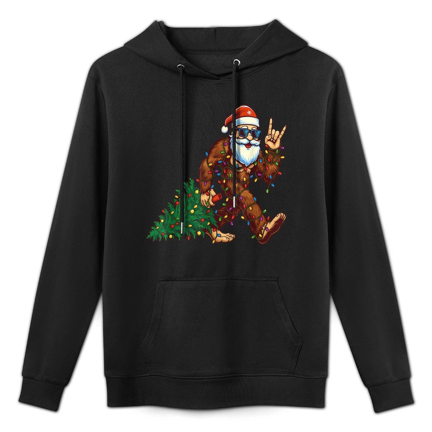 Santa Bigfoot Christmas Tree Xmas Funny Christmas Men Women Colorfast Hoodie