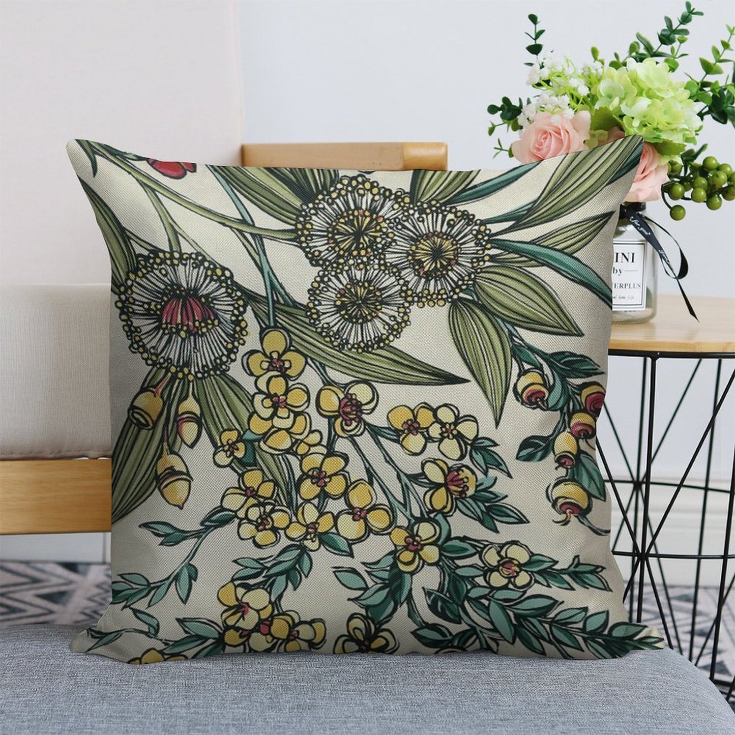 Retro Australian Native Floral Linen Throw Pillow Cover