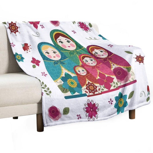 Russian Dolls White Throw Blanket