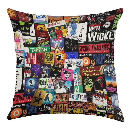 Musicals Collage II Original Linen Throw Pillow Cover