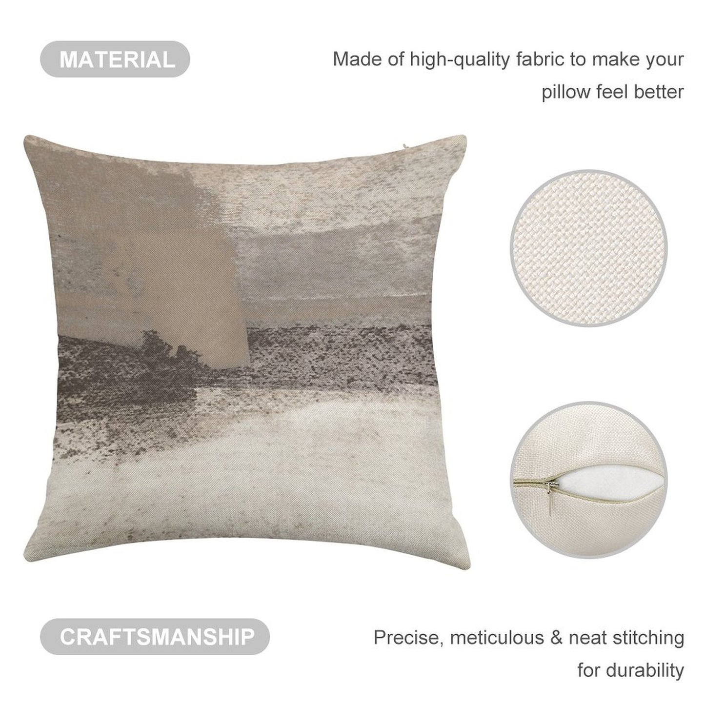 Taupe And Charcoal Grey Horizontal Modern Abstract Painting Linen Throw Pillow Cover