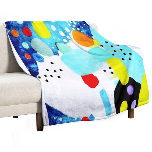 Marine Blue And White Abstract Art Throw Blanket