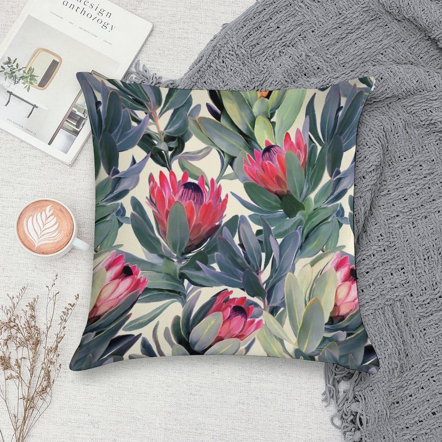 Painted Protea Pattern Soft Style Accent Throw Pillow