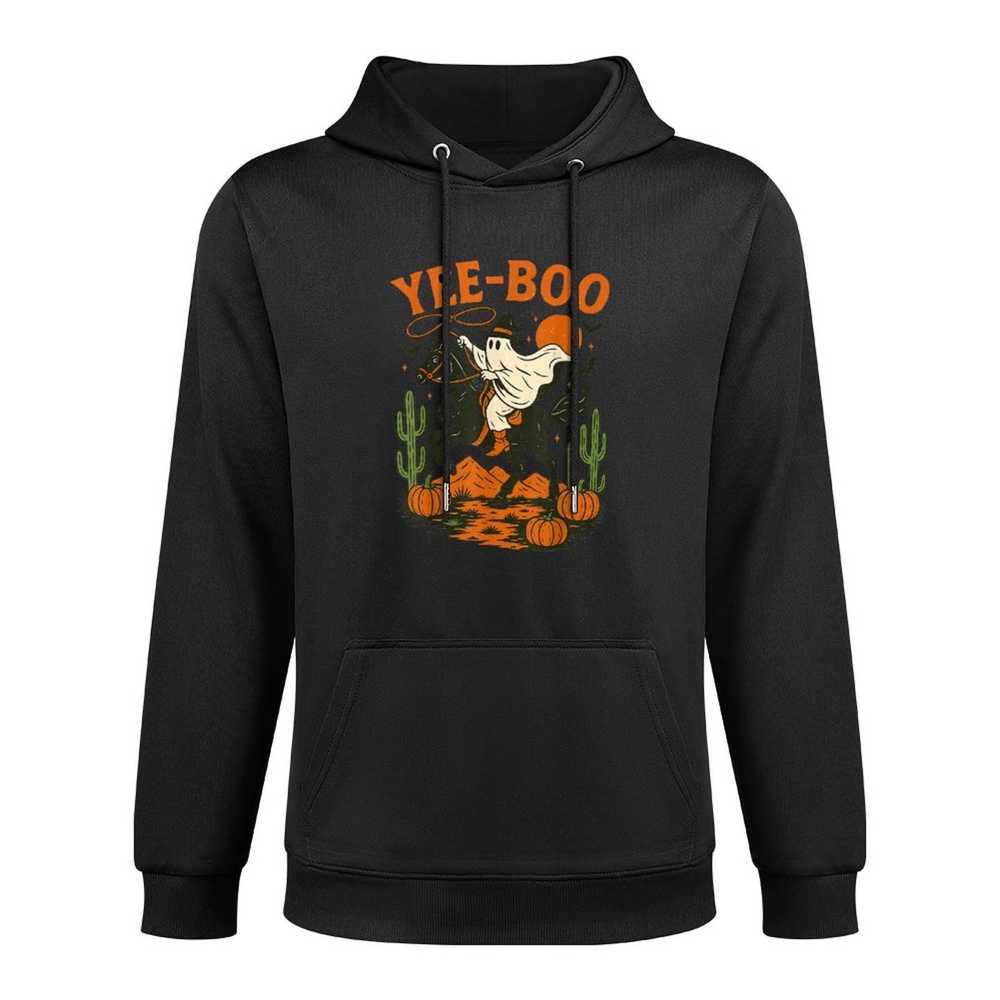 Yee Boo Ghost Riding Horse Halloween Pumpkin Moon Western Easy Care Hoodie