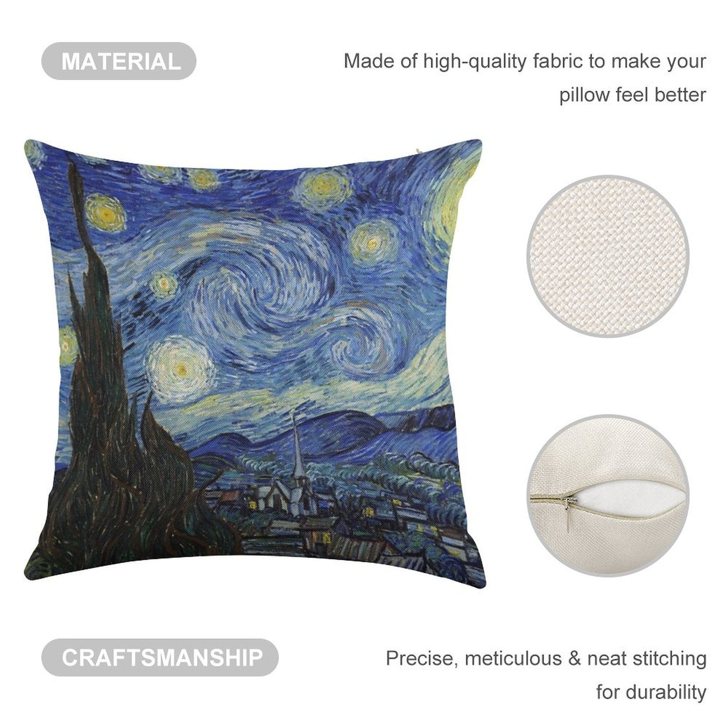 Starry Night - Vincent Van Gogh Linen Throw Pillow Cover
