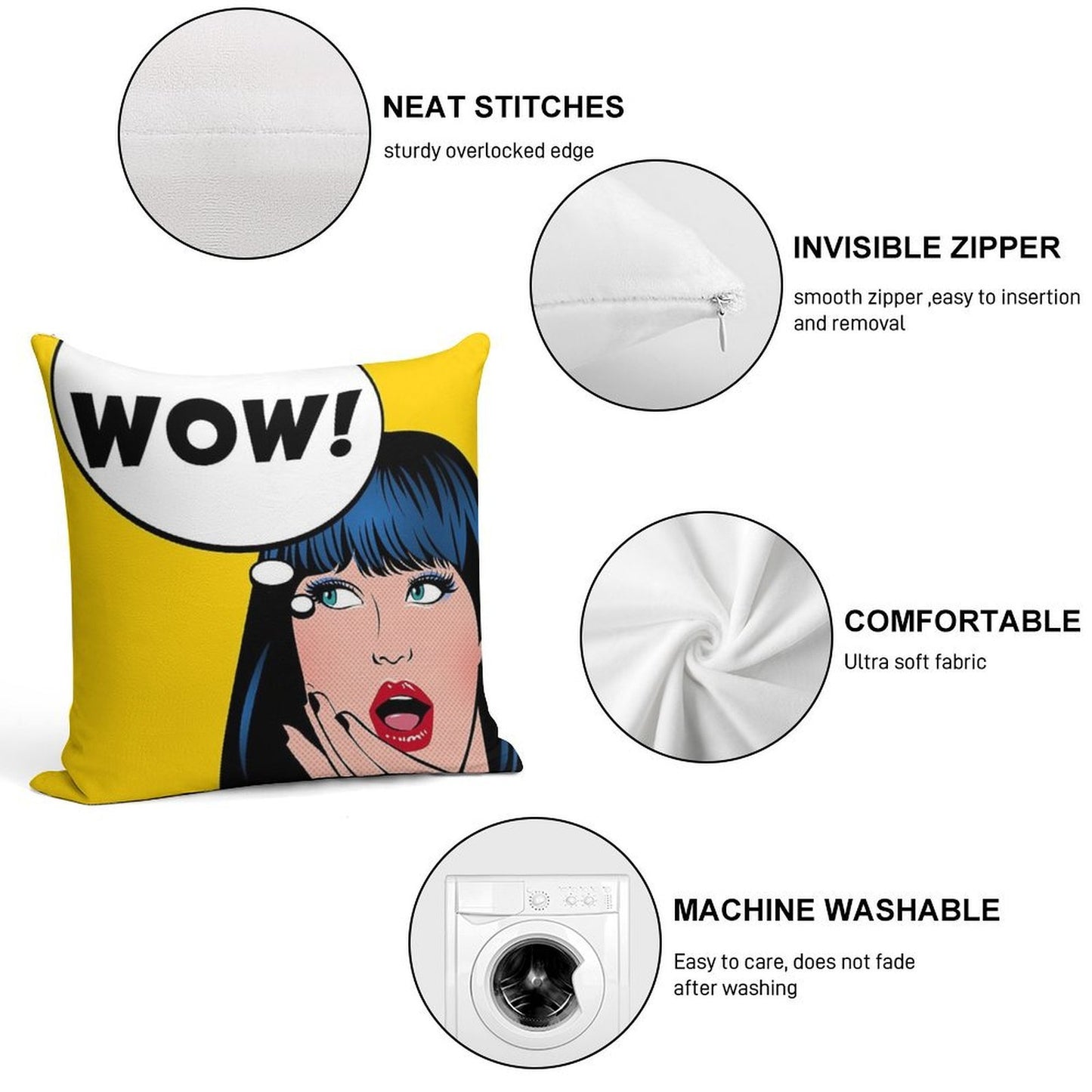 Pop Art - Wow Apron Backpack Etc Soft Gift Ready Throw Pillow