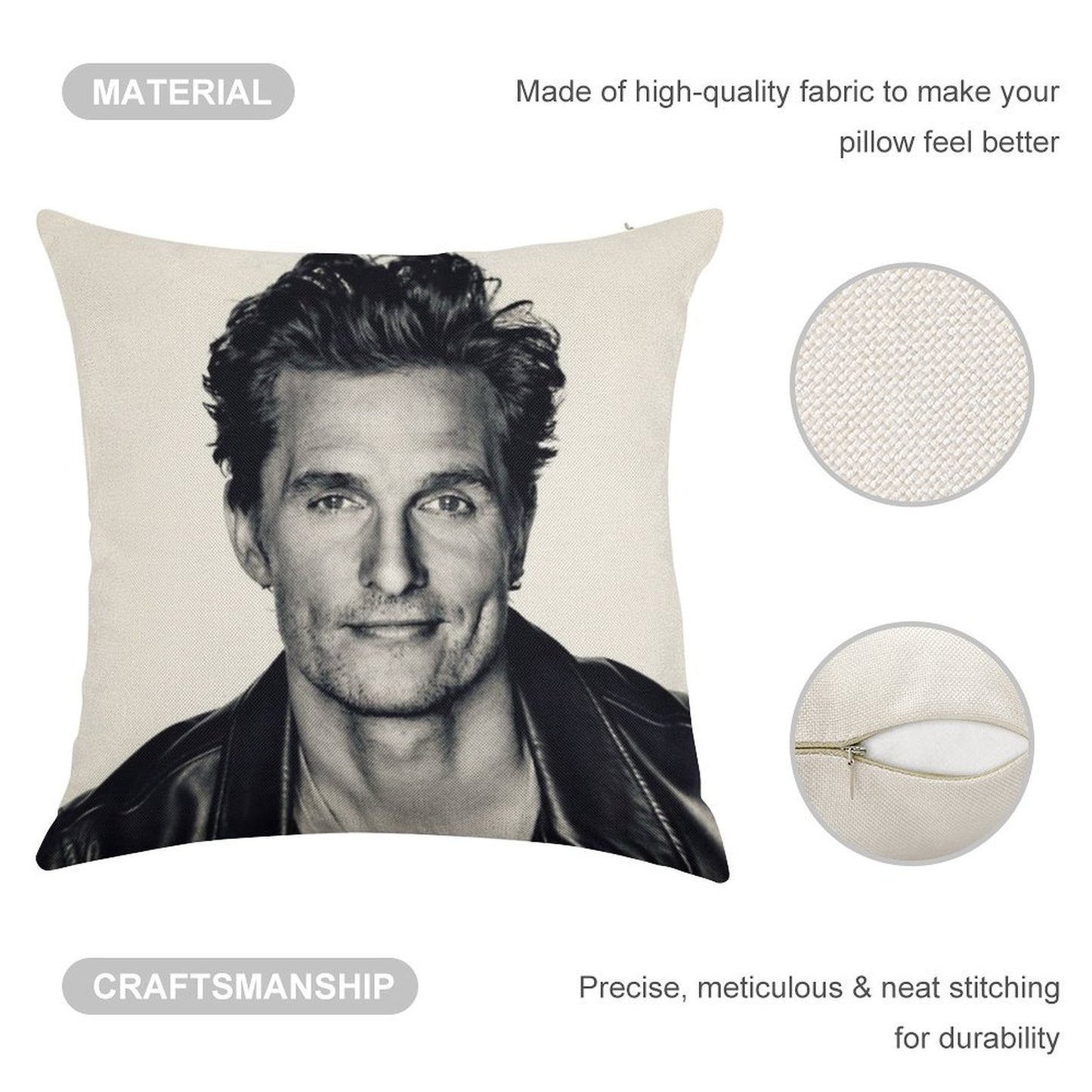 Matthew McConaughey Linen Throw Pillow Cover