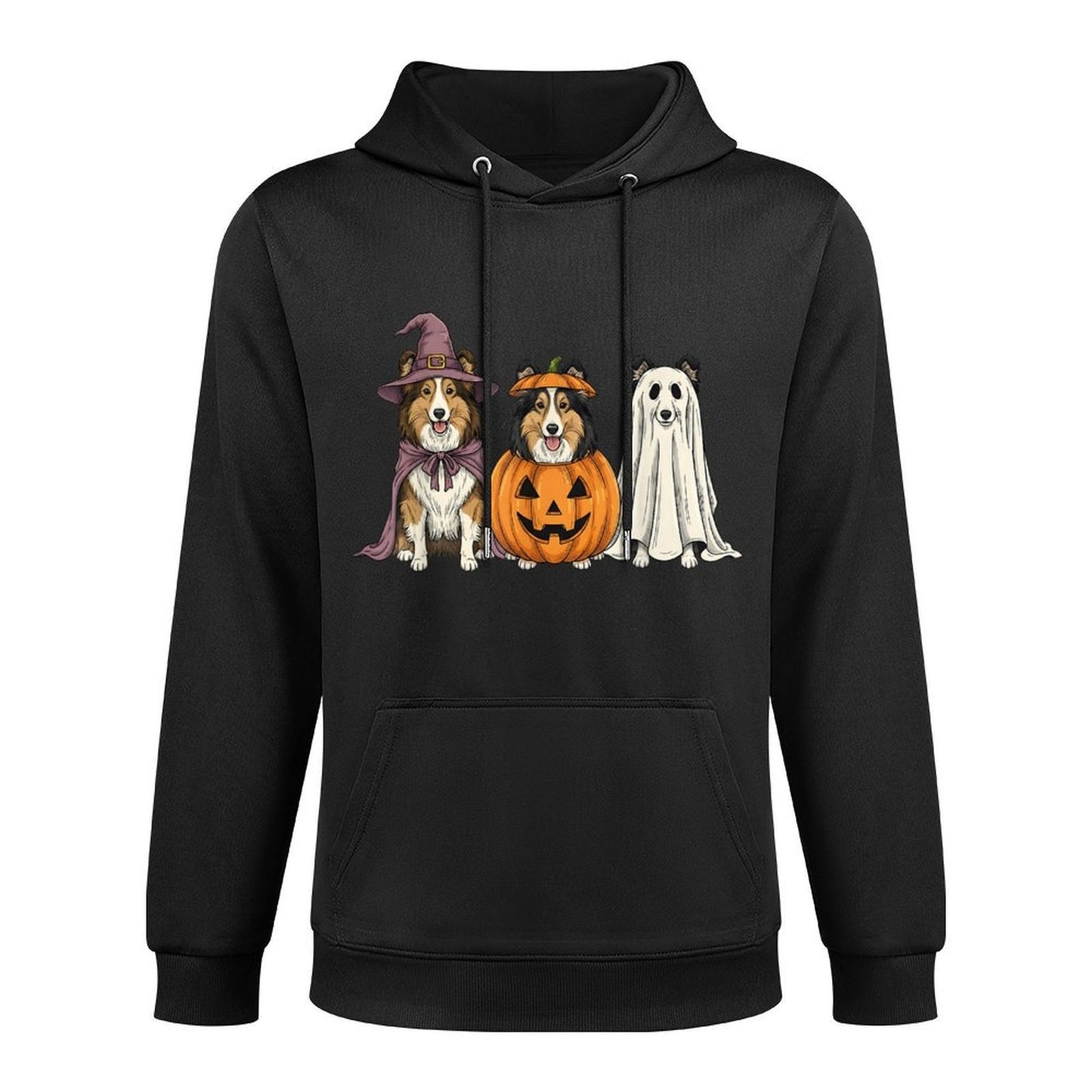 Spooky Ghost Shetland Sheepdog Pumpkin Halloween Dog Lover Shape Retention Hoodie
