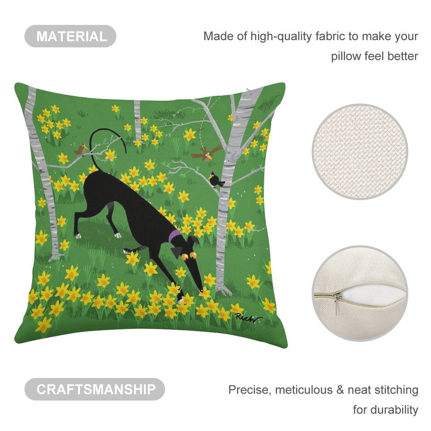 Daffodil Hound Linen Throw Pillow Cover