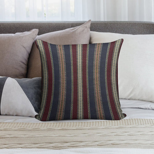 Navy Stripe Burgundy And Dark Blue Country Tapestry Soft Gift Ready Throw Pillow