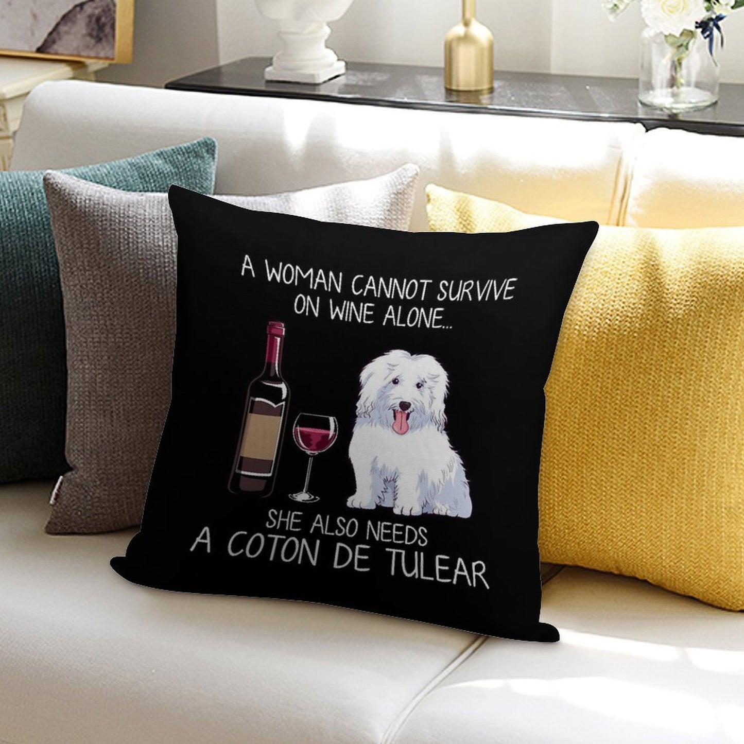 Coton De Tulear And Wine Funny Dog Soft Multiple Sizes Throw Pillow