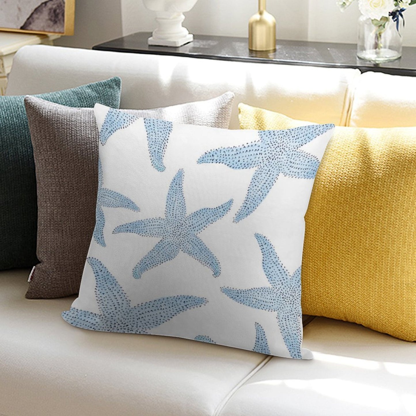 Dancing Blue Starfish Soft Style Accent Throw Pillow
