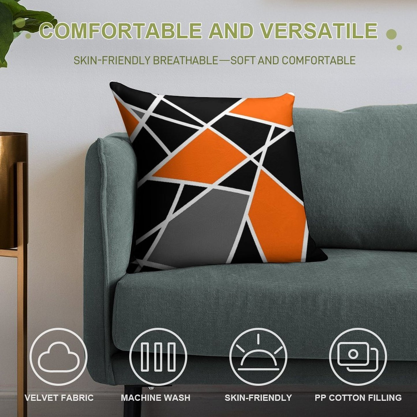 Geometric Modern Orange Pattern Soft Anti-Pilling Throw Pillow