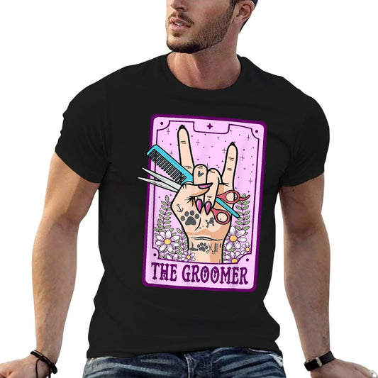 Funny Dog Groomer Tarot Cards Unisex-Adults Dog Lovers Dog Groomers Black Small Modern Cartoon Fun T-Shirt