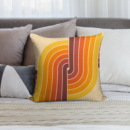 70s Retro Vintage Style Geometric Pattern Orange Yellow And Brown Soft Reinforced Edging Throw Pillow
