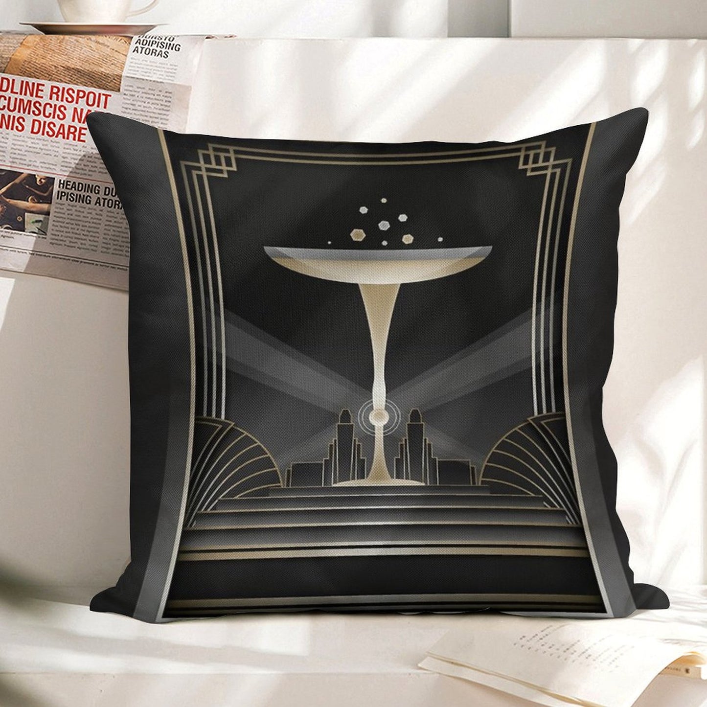 Art Deco Design VI Linen Throw Pillow Cover
