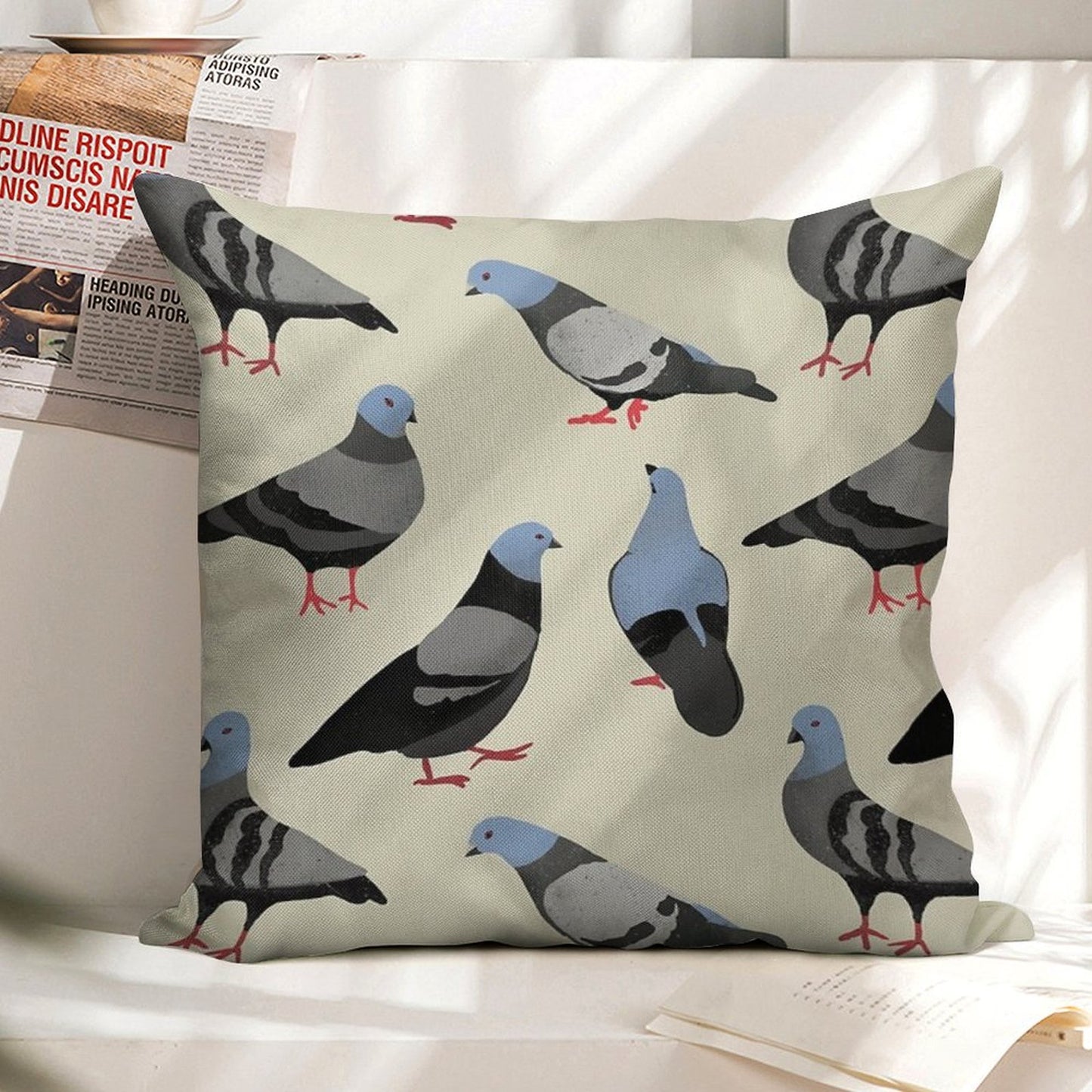 Design 33 - The Pigeons Linen Throw Pillow Cover