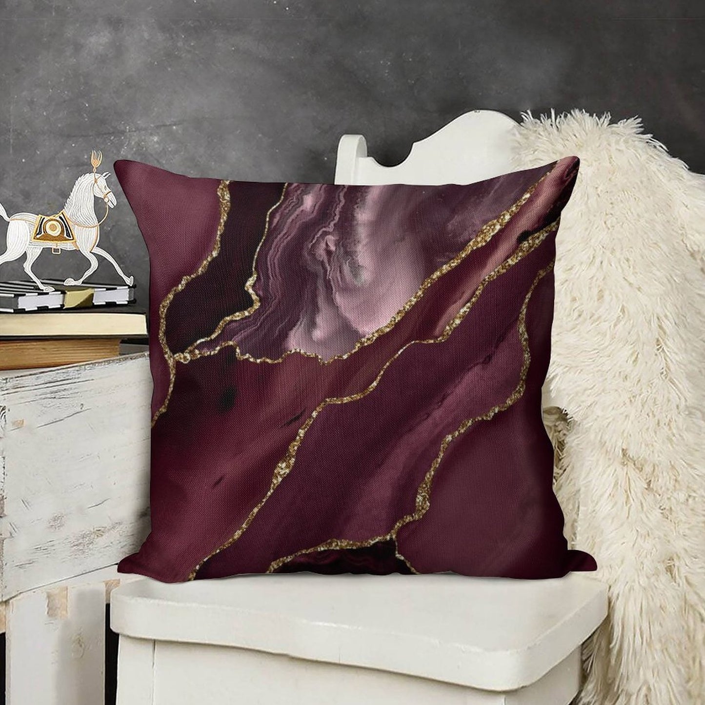 Burgundy Maroon Geode Agate Linen Throw Pillow Cover