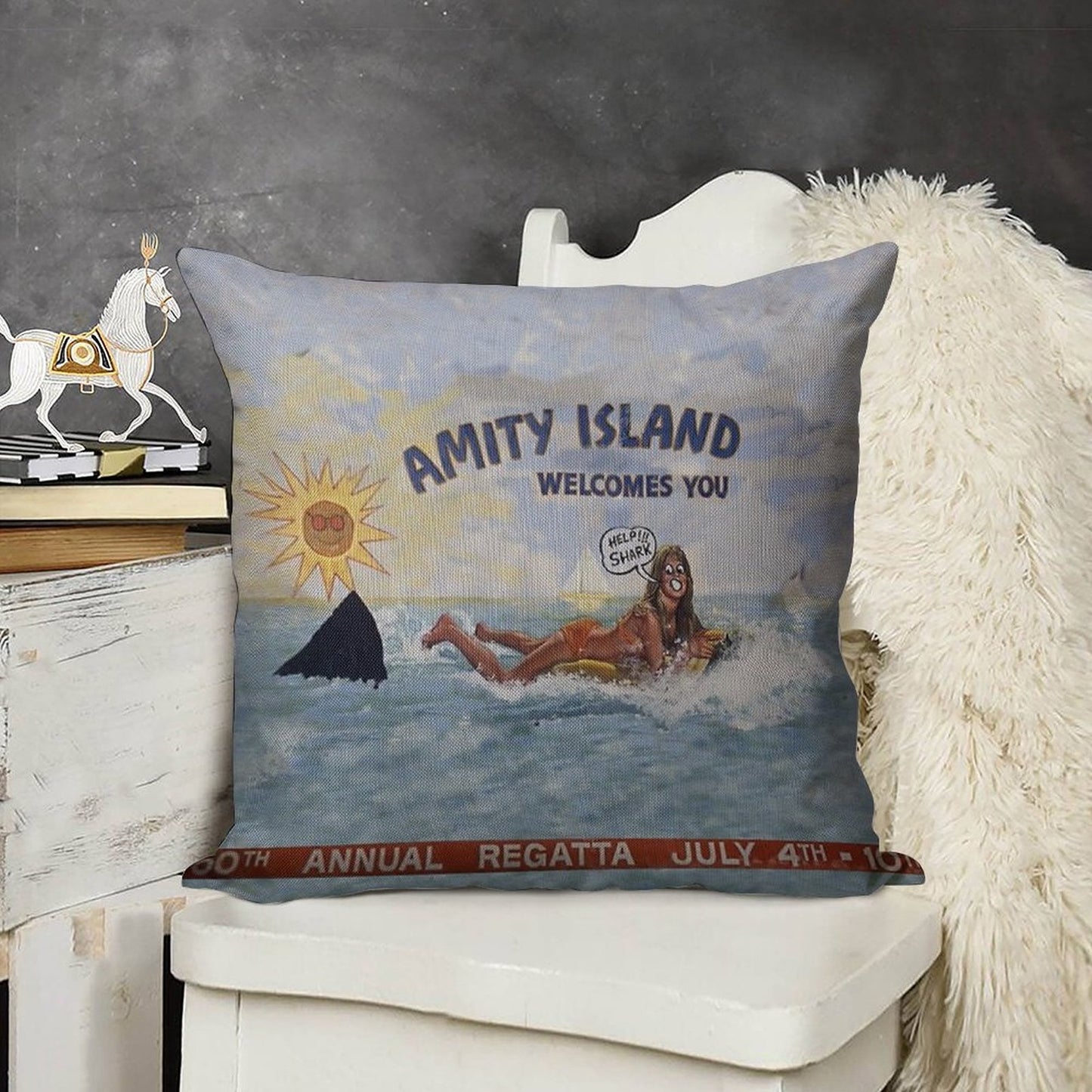 Welcome To Amity Island Linen Throw Pillow Cover