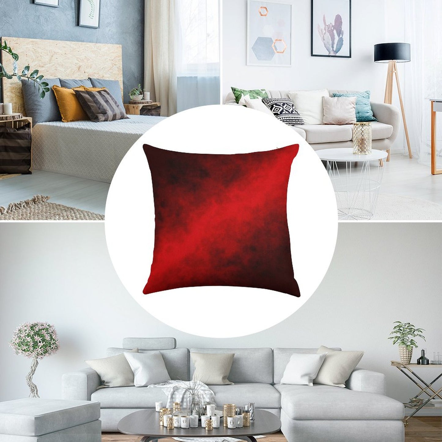 Red Smoke Linen Throw Pillow Cover