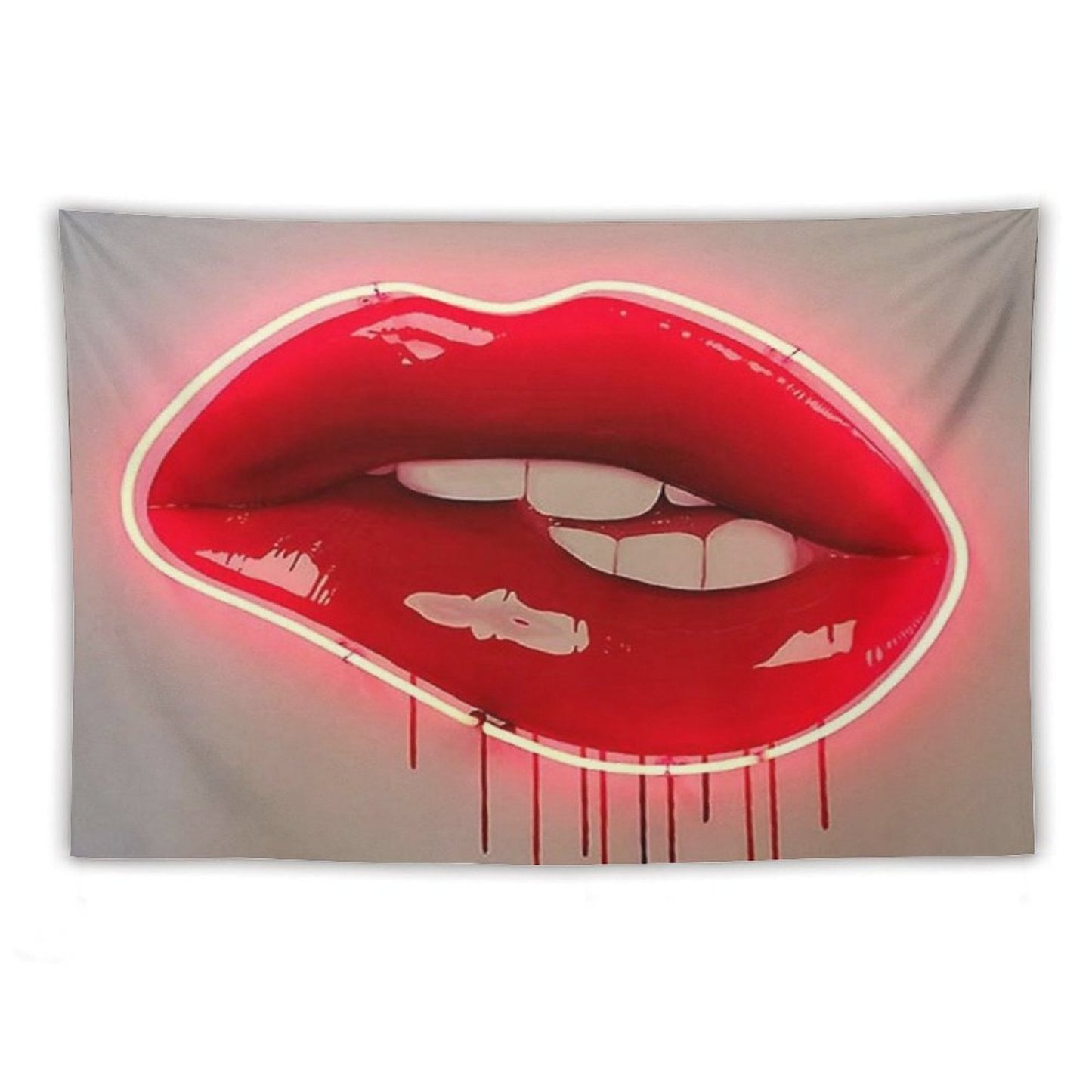 Neon Lip Biting Tapestry Tapestry